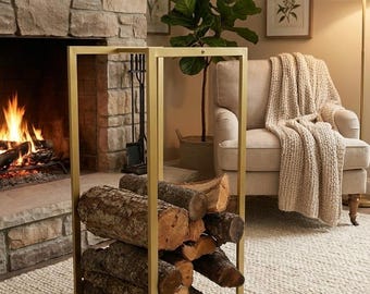 Modern Metal Firewood Log Holder | Minimalist Indoor Fireplace Storage