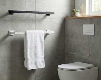 Modern Square Towel Bar | Wall Mounted Minimal Bathroom Towel Rack | Handmade Metal Hardware