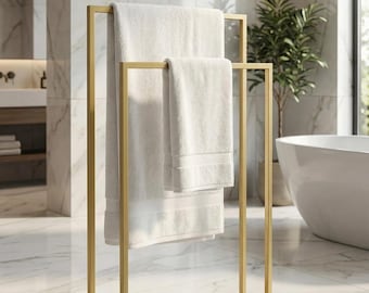 Modern Freestanding Towel Rack, Double Bar Hotel Style Organizer