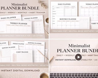 Printable Planner Bundle – Daily, Weekly, Monthly (PDF)