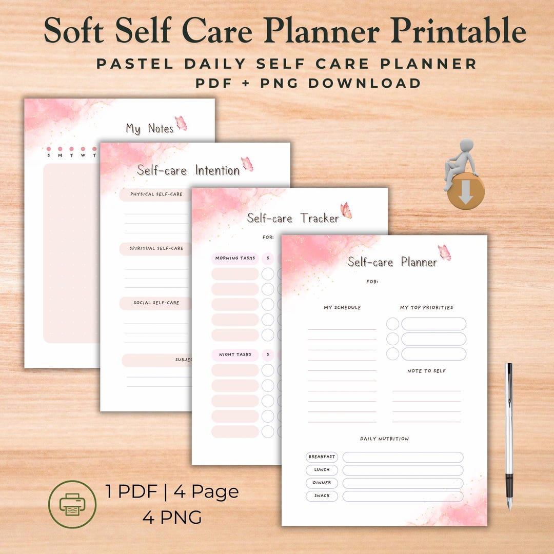 Soft Self Care Planner Printable | Pastel Daily Self Care Planner ...