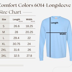 The image is a size chart for a long sleeve t-shirt, providing measurements for different sizes (S, M, L, XL, 2XL, 3XL) and corresponding widths (26.6, 28, 29.4, 30.75, 32.5, 27.8).