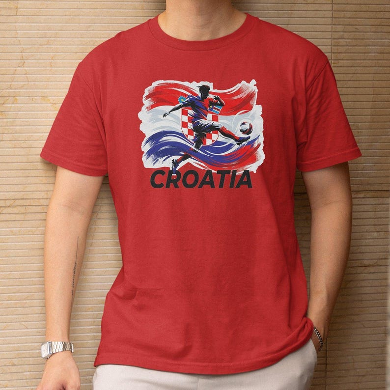 Croatia Soccer Fan T-Shirt, Checkerboard Football Supporter Tee, Customizable Patriotic Country Shirt image 2