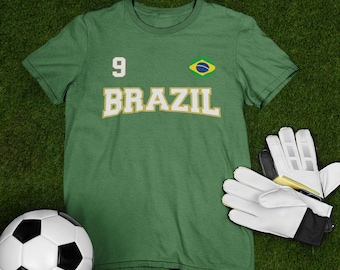 Brazil Soccer Shirt - Number 9, Lightweight Bella Canvas, World Football