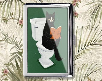 Cat toilet Cigarette Case Vintage Metal Box Wallet