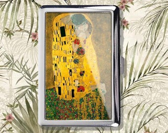 Estuche para cigarrillos Gustav Klimt El beso Caja metálica vintage Cartera
