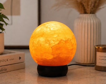 Lampada a globo di sale himalayano, lampada a forma di sfera, lampada a forma di luna piena, lampada sferica di sale himalayano, lampada fatta a mano, lampada da comodino, regalo per lei