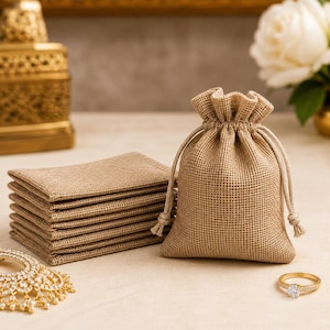 Jute Gift Pouches - Set of 10 Wedding Ring Drawstring Pouch Bag - Christmas Gift Bag - Wedding Favor Bag - Potli Bags - Welcome Bags