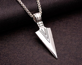 Arrowhead Pendant Solid Stainless Steel - Men Fashion Pendant - Spear Arrow Necklace - Geometric Triangle Necklace - Protection Amulet