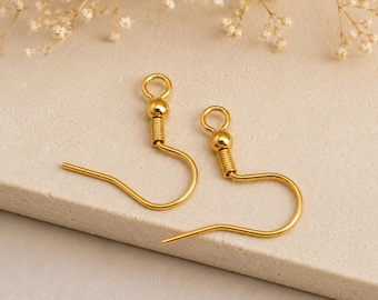 20Pcs Earring Hooks, Gold Plated Ball Ear Hooks 16x16mm, Ear Wire for Earrings, Jewelry Spare Parts, Jewelry Making Supplies, Fish Hook