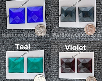 Glass Jewels, Set of 2, 25mm Square Faceted, 18 Color Choices