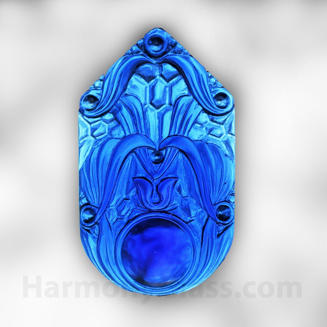 Sapphire Medallion Stained Glass Jewel 30mm X 50mm Etsy