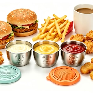 Mini pots à condiments personnalisés avec couvercle, étiquette nom/sauce personnalisée, récipient à sauce empilable étanche pour boîte à lunch et réfrigérateur
