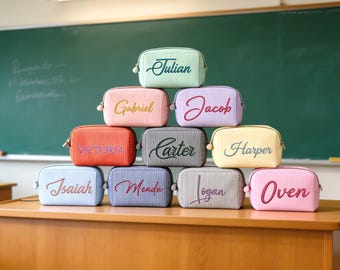 Custom Embroidered Name Cosmetic Pouch, Back to School Gift for Student Teacher, Cute Toiletry Organizer,Graduation Gift