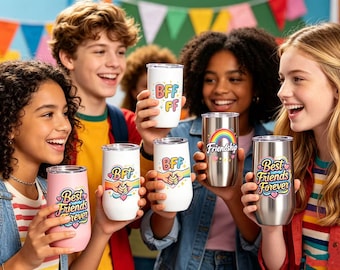 Personalized Photo BFF Vibes Champagne Tumbler,Custom Best Friend Name Cup,International Friendship Day Gift,BFF Custom Picture Travel Mug