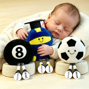 Juguete de confort personalizado para bebé, muñeco de peluche con nombre personalizado, pelota deportiva de peluche, regalo de recuerdo para recién nacido, regalo para baby shower, juguete para abrazar para bebés