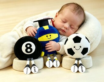 Personalized Baby Comfort Toy, Custom Name Plush Doll, Sports Ball Stuffed, Newborn Keepsake Gift, Baby Shower Present, Infant Cuddle Toy