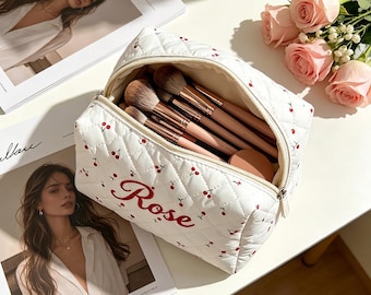 Personalized Bubble Cosmetic Bag, Custom Embroidered Name Travel Storage Pouch,  Seaside Toiletry Bag, Summer Vacation Gift