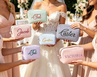 Custom Embroidered Makeup Pouch Personalized Cosmetic Bag for Bridesmaid Gift, 4th of July, Juneteenth Back to School Group Corporate Custom