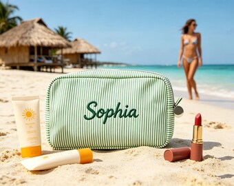 Neceser de viaje personalizado para maquillaje, bordado, regalo de cumpleaños para mujer, neceser de cosméticos personalizado, regalo para el Día de la Madre o para damas de honor.