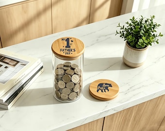 Personalized Money Gift Jar for Dad, Engraved Glass Candy Holder, Father’s Day Surprise Gift, Custom Treat Container