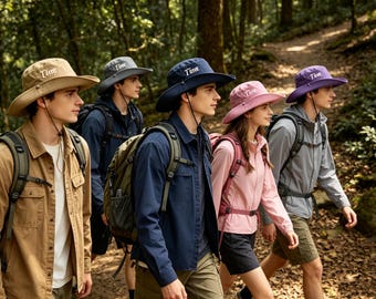 Personalized Foldable Embroidered Bucket Hat, Outdoor team Hiking, Adventure,farmer,Custom Logo Outdoor Group Camping