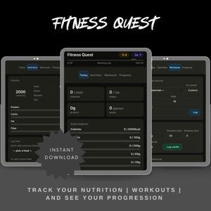 Gamified Fitness Tracker Interactive App | RPG Workout Nutrition Steps XP Level Up Tracker | Fitness Quest Digital Download