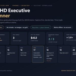 Agenda per persone con ADHD / App interattiva per la gestione di attività, budget e pasti (download digitale)