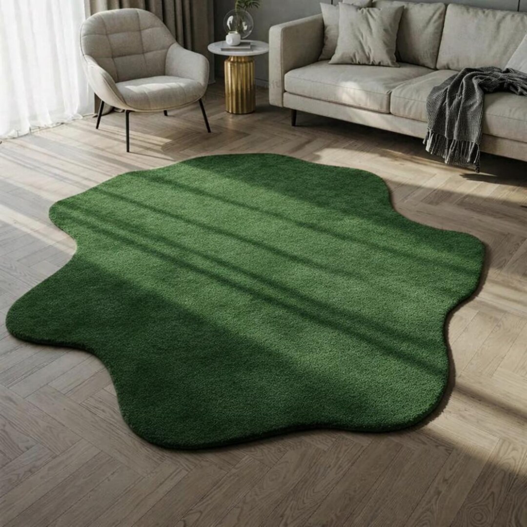 Solid Green Rug Modern Solid Green Area Rug, Soft Plush Irregular Shape Carpet for ...