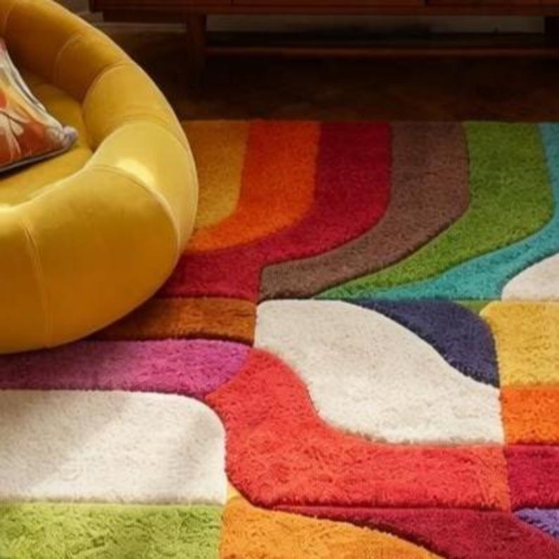 Hand Tufted Abstract Rainbow Plush Area Rug Soft Thick Modern ...