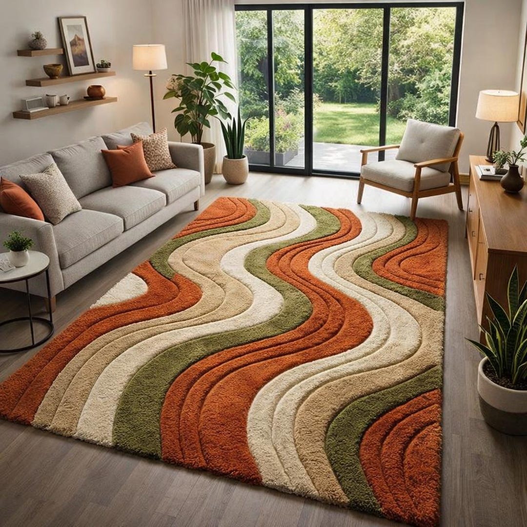 Wool Wave Rug Hand Tufted Wool Wave Rug, Mid Century Modern Carpet - Etsy