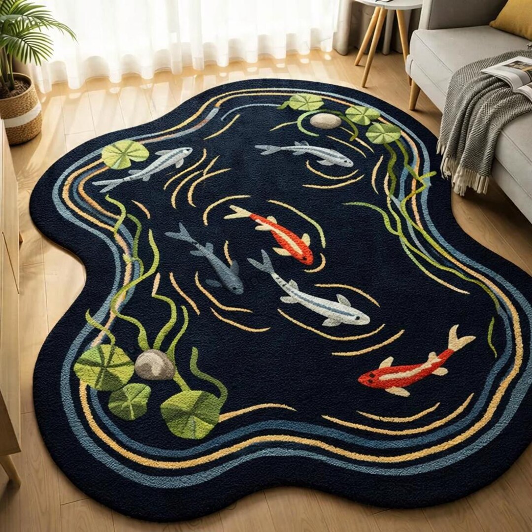 Koi Fish Pond Shaped Area Rug Soft Plush Decorative Carpet for Living ...