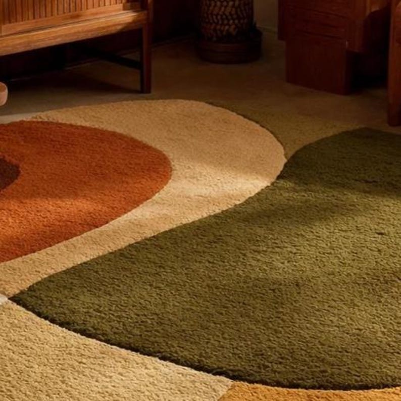 Modern Abstract Area Rug Hand Tufted Wool Rug Mid Century Living Room ...