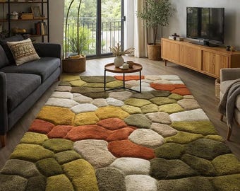 Modern Pebble Pattern Area Rug, Handmade Wool Carpet  for Living Room Bedroom
