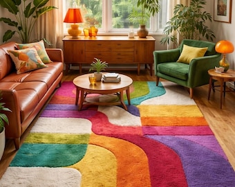 Hand Tufted Abstract Rainbow Plush Area Rug Soft Thick Modern Multicolor Carpet for Living Room Bedroom Home Decor