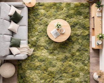 Handmade Green Moss Shag Rug, Soft Modern Living Room Carpet