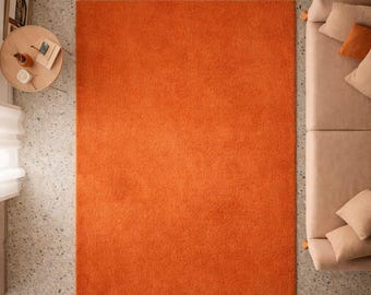 Modern Solid Orange Area Rug for Living Room & Bedroom | Soft Carpet, Minimalist Rectangular Floor, Contemporary Home Décor