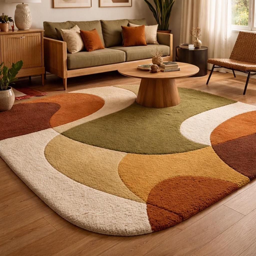Modern Abstract Area Rug Hand Tufted Wool Rug Mid Century Living Room ...