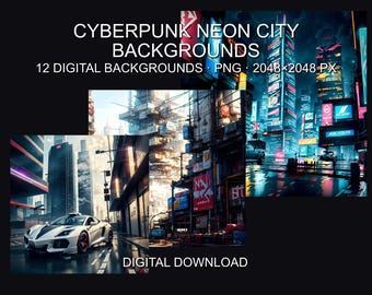Cyberpunk Neon City Backgrounds – Futuristic Cityscape PNG Pack