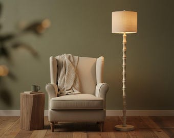 Antique White (Remote), Rustic Farmhouse Floor Lamp: Distressed Resin, Standing Lamp, Dimmable 3-Color Light