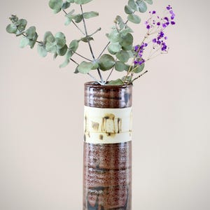 Vintage Handmade Ceramic Vase with Maker’s Mark – Mid Century Modern Studio Pottery – Brown Beige Ceramic Home Decor