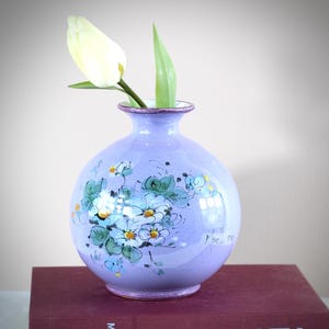 Vintage CAM Mallorca Vase | Hand Painted Floral Pottery | Spanish Ceramic Art Vase | Mid Century Boho Decor | Purple Glazed Flower Vase