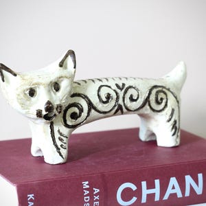 Vintage Ceramic Cat Figurine | Hand Painted Folk Art Pottery Cat | Mid Century Animal Sculpture | Rustic Boho Decor | Whimsical Home Accent