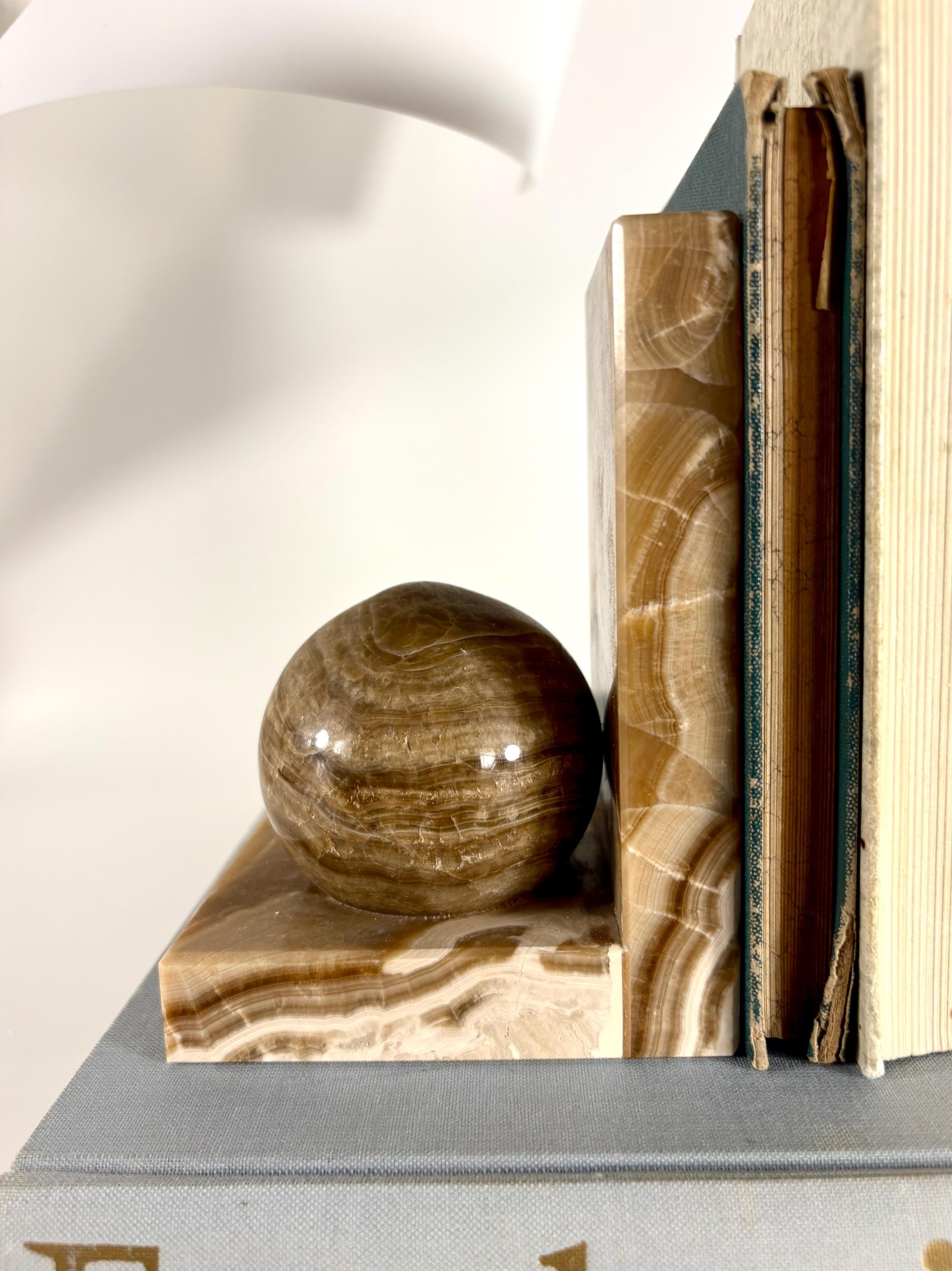 Paire De Serre-livres Vintage En Onyx - Pierre Naturelle
