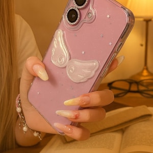Funda coreana con alas de ángel y purpurina para iPhone 17, Air 16, 15, 14, 13, 12, 11 Pro Max, X y XR