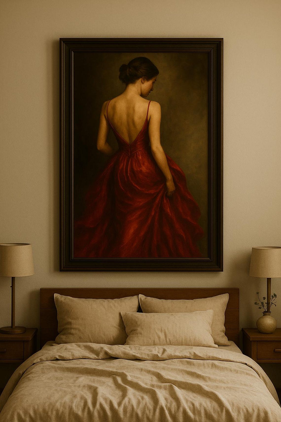Elegant Lady in Red Dress Art Print – Vintage Feminine Portrait ...
