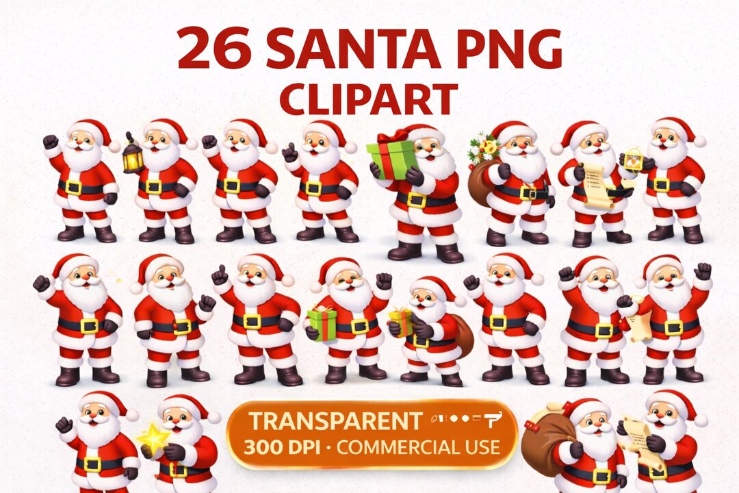 Santa Clipart PNG Bundle | 26 Santa PNG Christmas Graphics | 300 DPI - Etsy