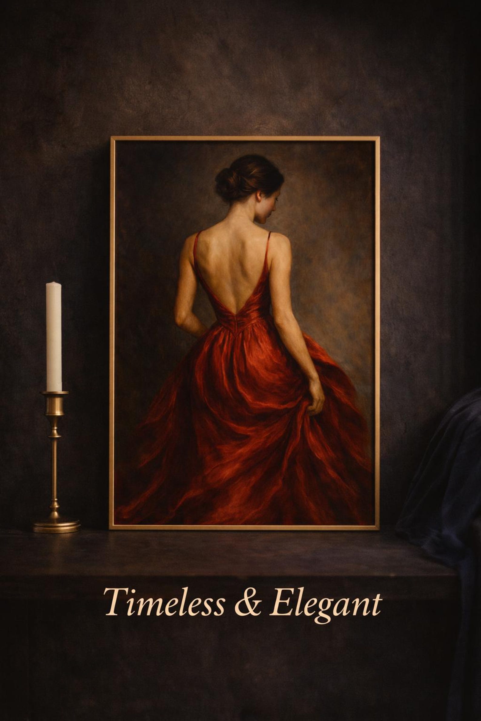 Elegant Lady in Red Dress Art Print – Vintage Feminine Portrait ...