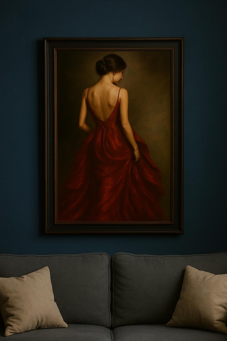 Elegant Lady in Red Dress Art Print – Vintage Feminine Portrait ...