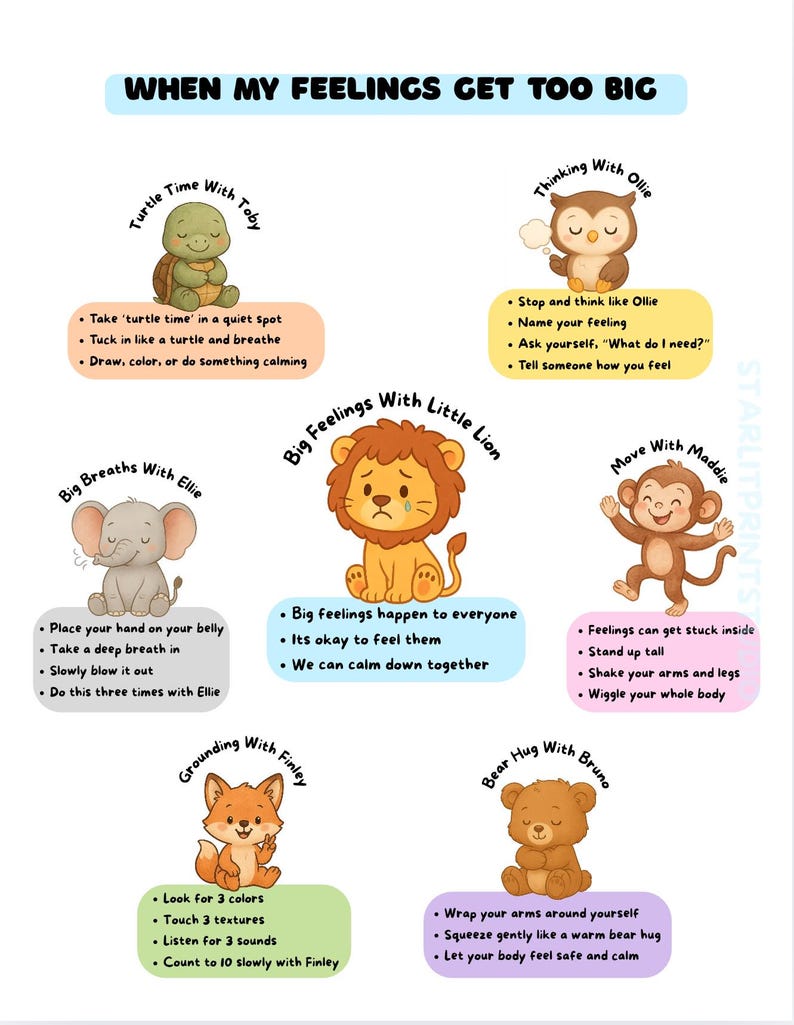 Emotional Regulation Chart for Kids Printable | Calm Down Strategies ...